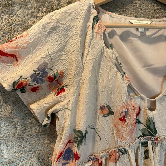 Lucky Brand Floral Flutter Sleeve Babydoll Flowy Top Blouse S Small - Picture 7 of 10